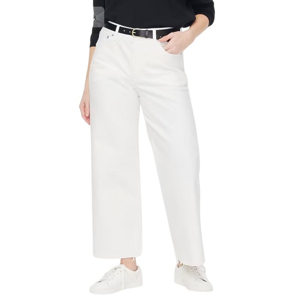 NWT J. Crew Curvy Wide Leg Cropped Jean in All Day Stretch White Size‎ 35